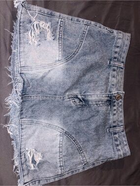 VIP Light Blue Distressed Denim Skirt